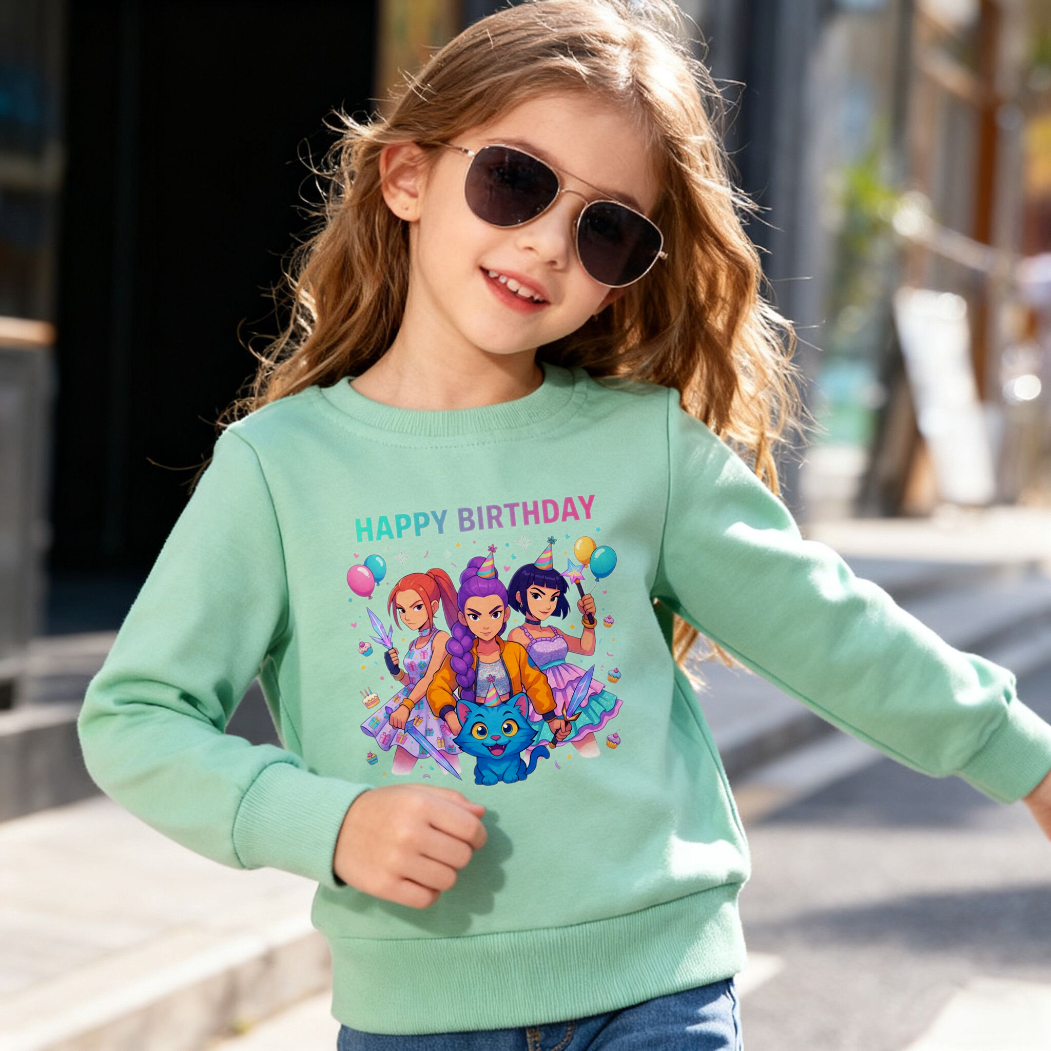 （Pre Order）Girls Movie Character Print Cotton Sweatshirt