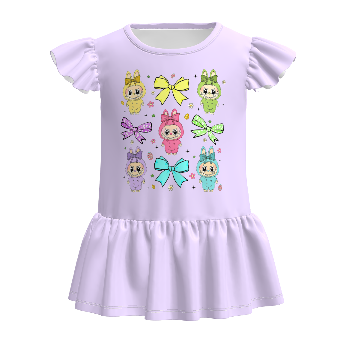 （Pre Order）Girls Easter Cartoon Print Ruffle Top