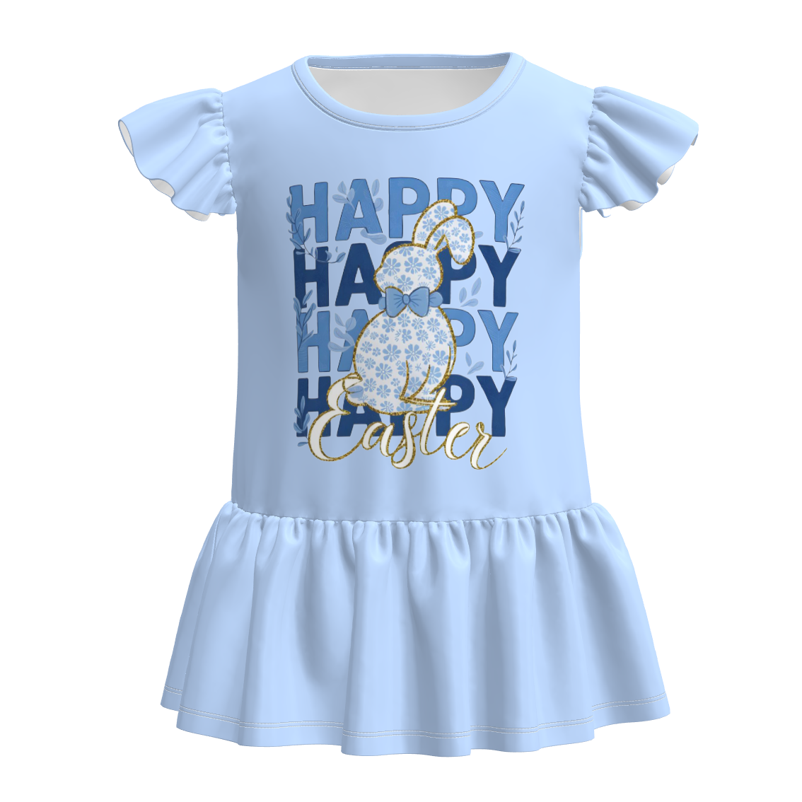 （Pre Order）Girls Easter Cartoon Print Ruffle Top
