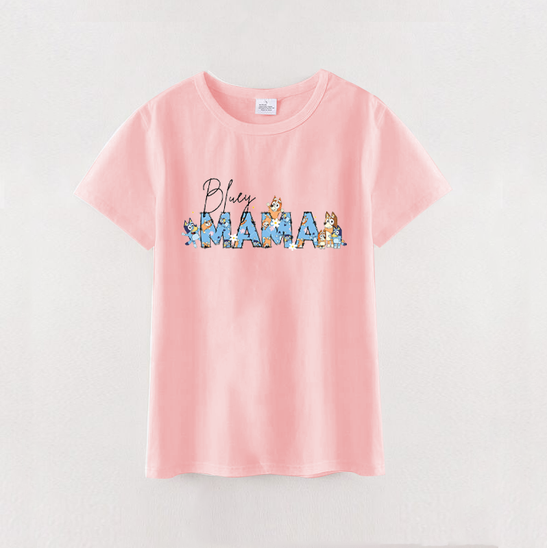 （Pre Order）Mommy & me Cartoon Printed Short Sleeve Pink T-shirt