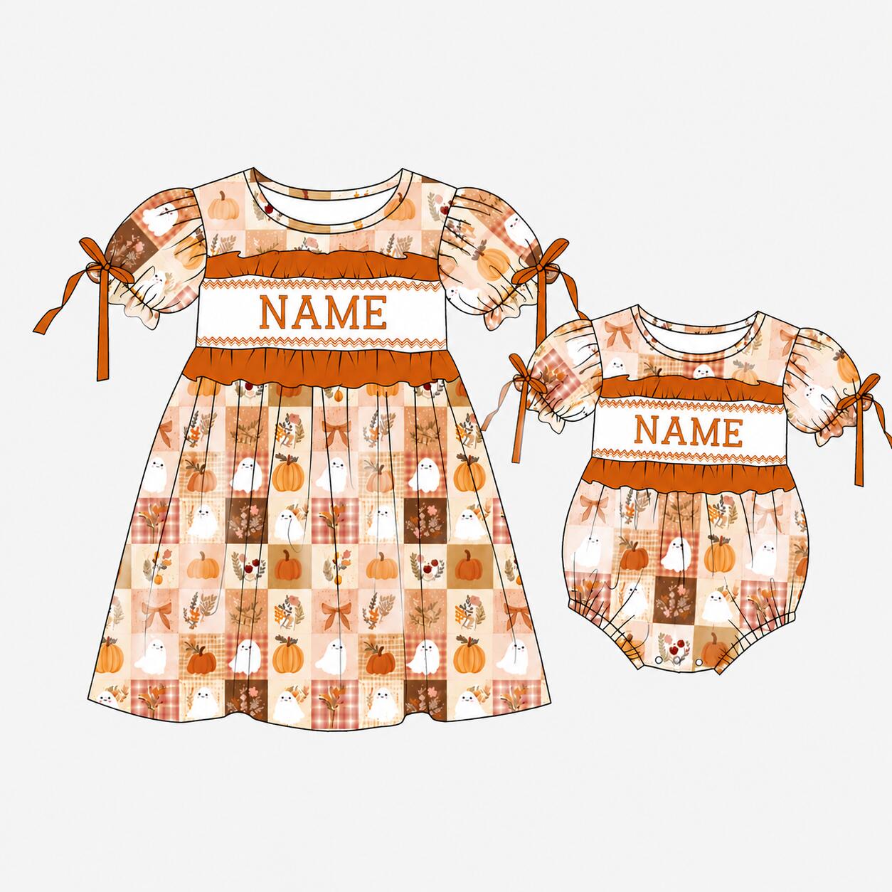 （Pre Order）Girls Halloween Embroidery Smocked Dress&Romper