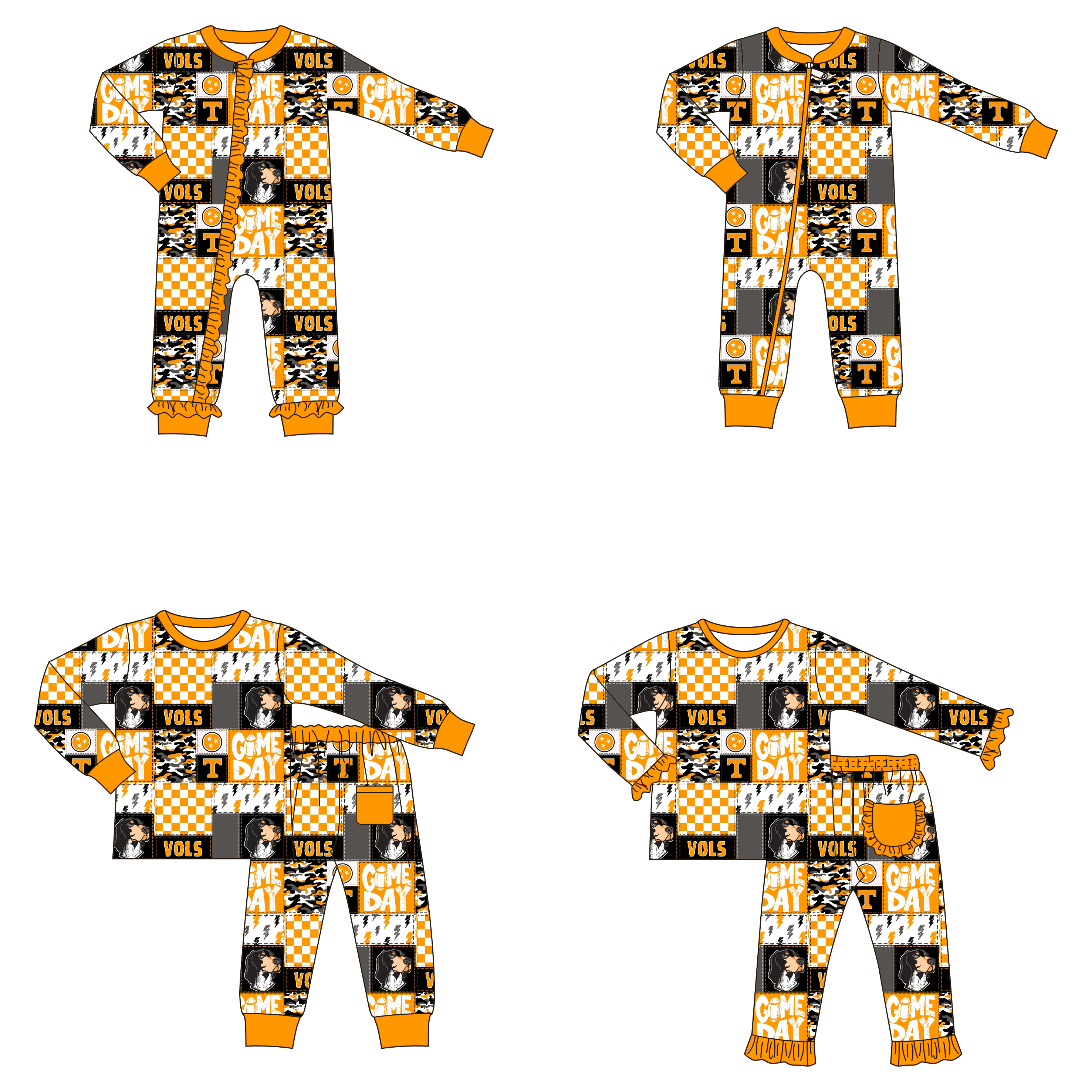 （Pre Order）Family Football Tennessee Print Pajamas&Romper