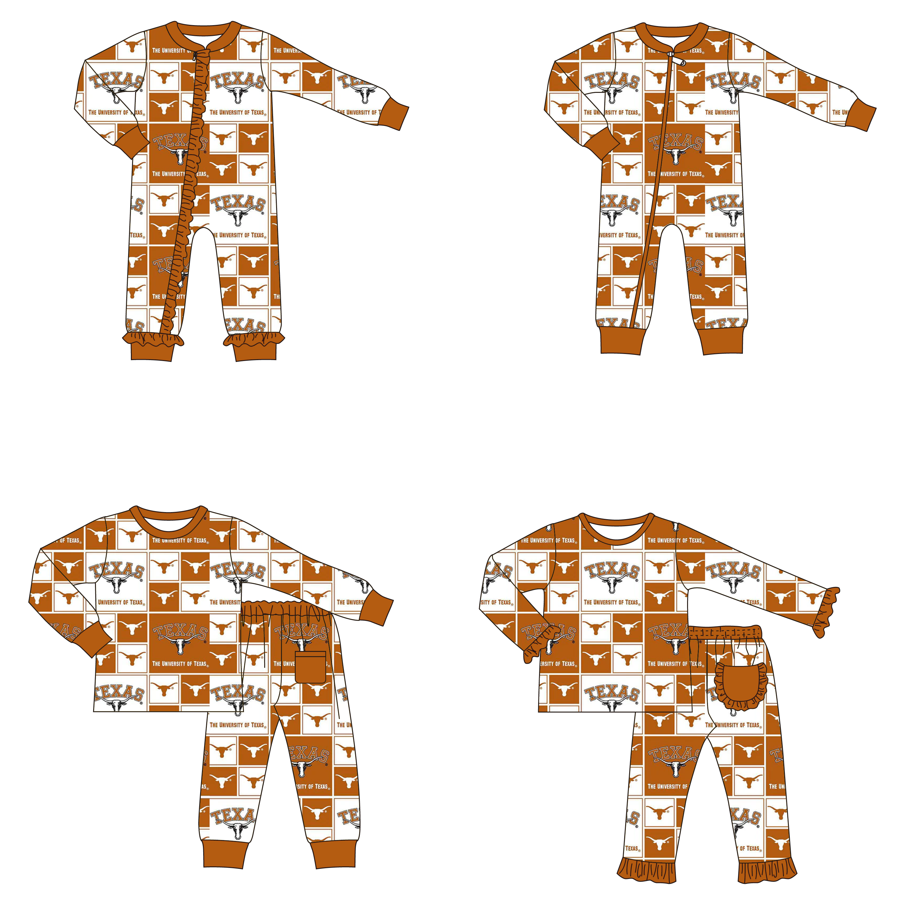 （Pre Order）Family Football Texas Print Pajamas&Romper