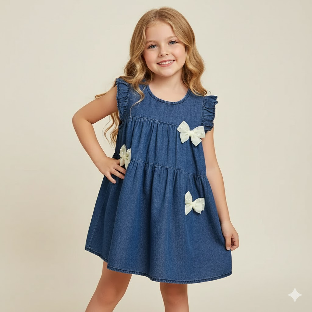 （In Production）Girls Spring&Summer Bow Denim Dress