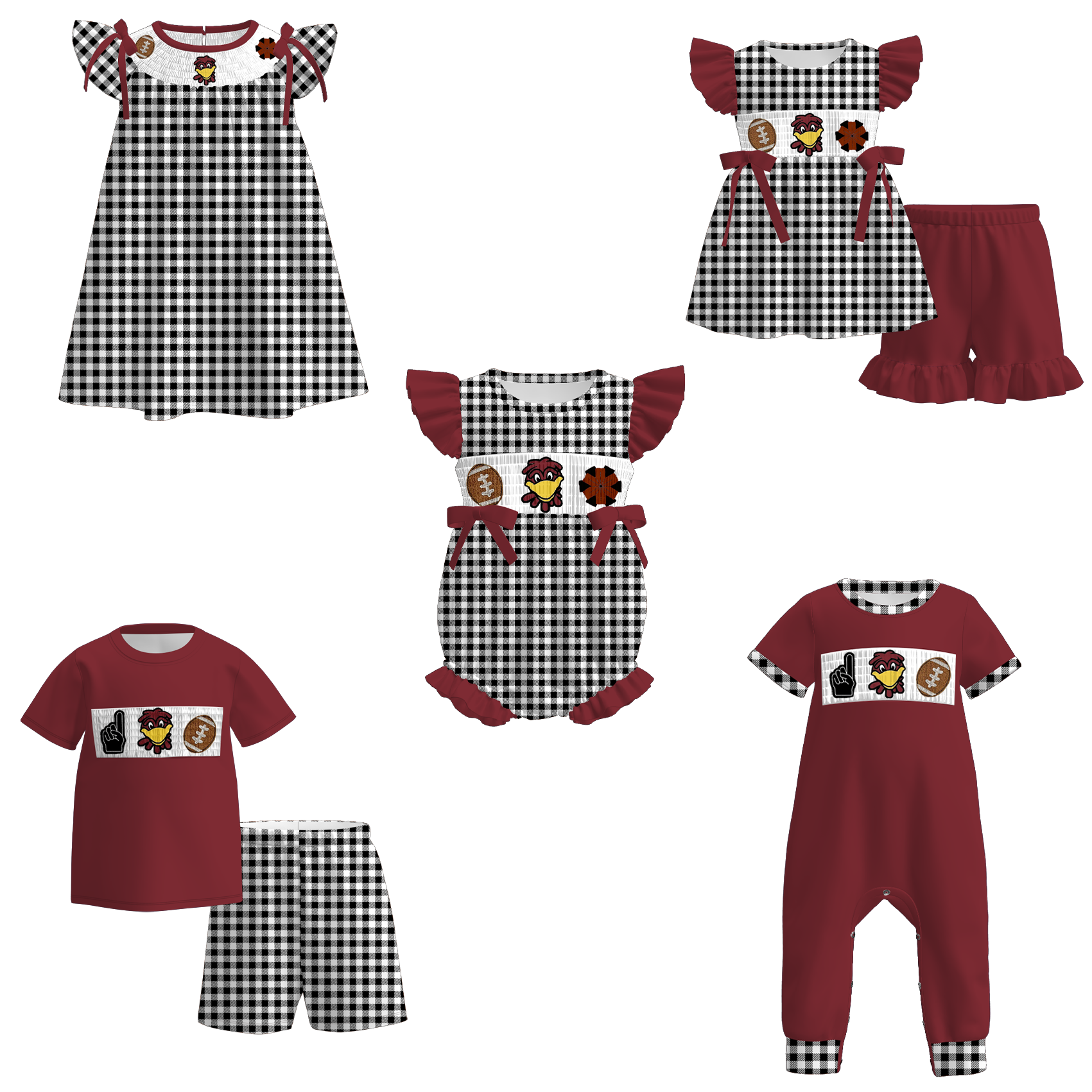 （Pre Order）Family Football USC Embroidery Smocked Dress,Set&Romper