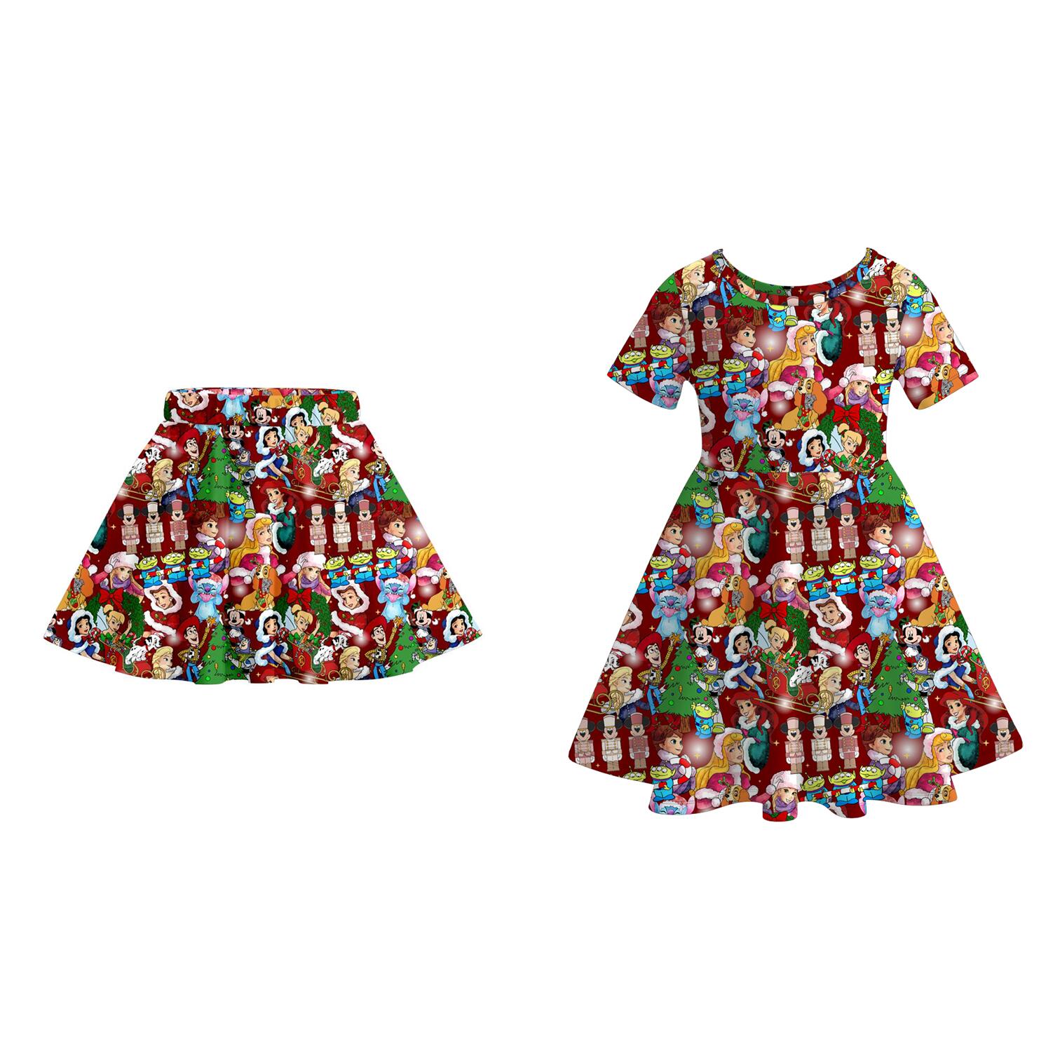 （Pre Order）Girls Christmas Cartoon Print Skirt＆Dress