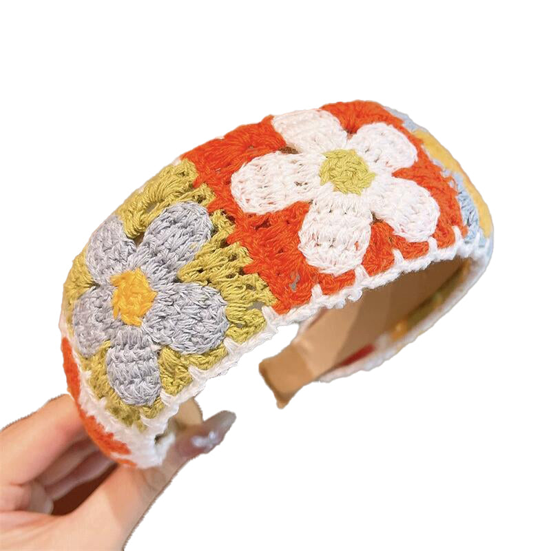 （Pre Order）Girls Knitted Floral Embroidery Headband