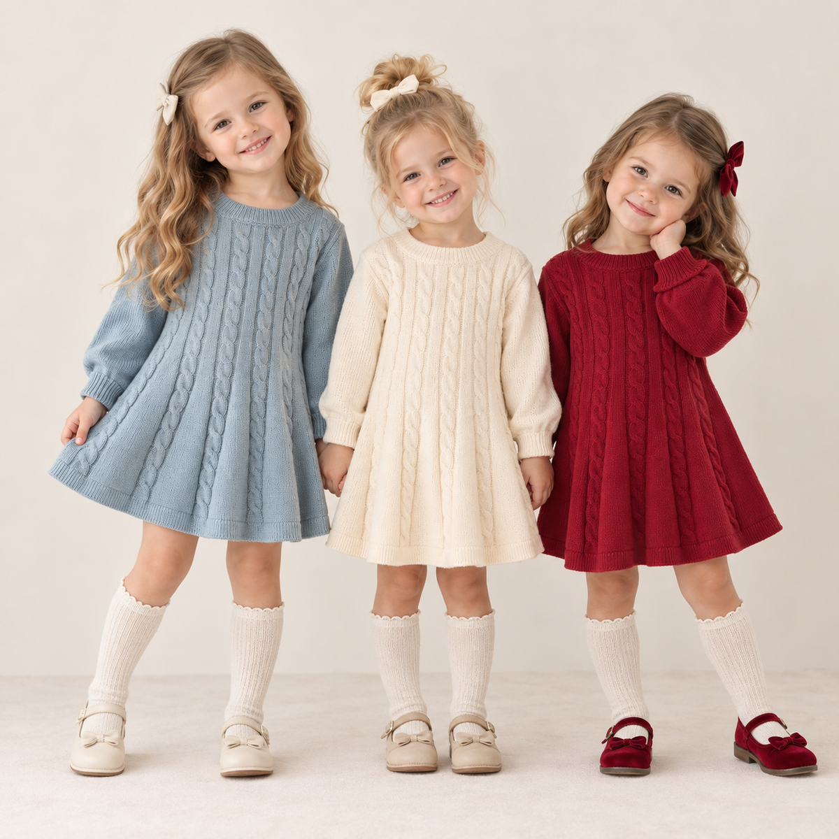 （Pre Order 2 Weeks）Girls Fall Cable Knit Long Sleeve Dress