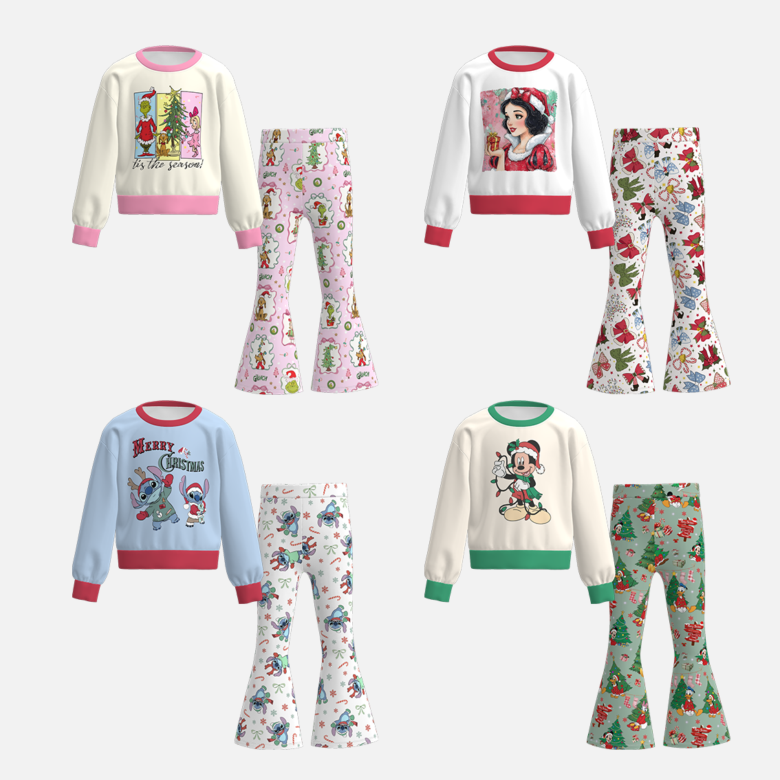 （Pre Order）Girls Christmas Cartoon Print Outfit Set