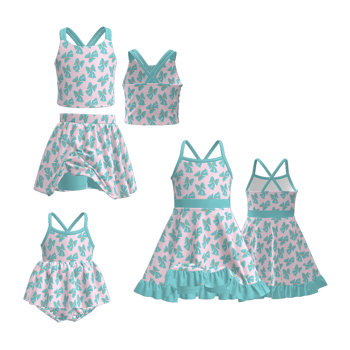 （Pre Order）Sisters Spring&Summer Bow Print Dress,Set&Romper