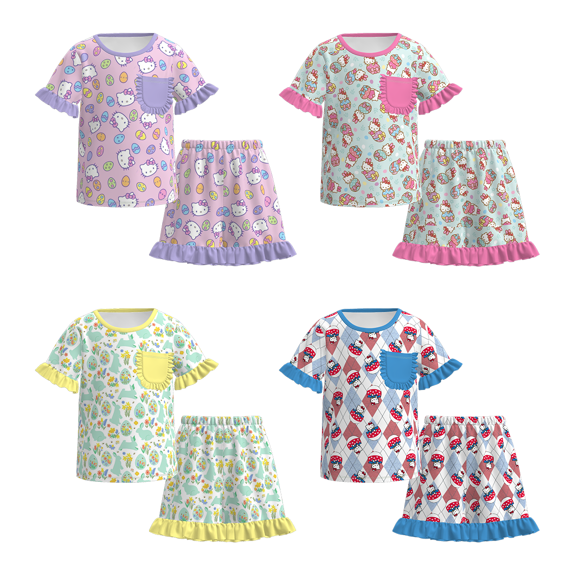 （Pre Order）Girls Spring&Summer Cartoon Print Pajamas