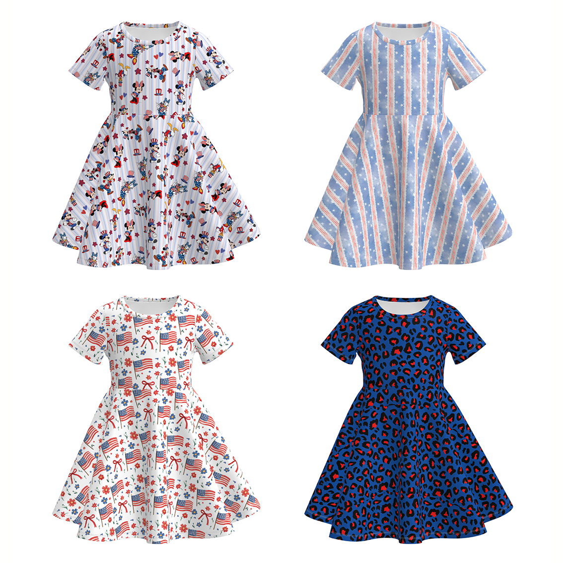 （Pre Order）Girls Patriotic Cartoon Print Dress