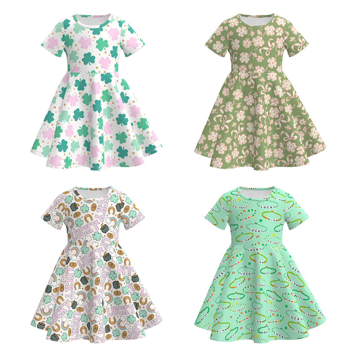 （Pre Order）Girls St. Patrick's Day Shamrock Print Dress