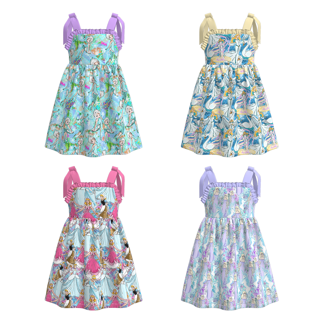 （Pre Order）Girls Spring and Summer Princess Print Slip Dress
