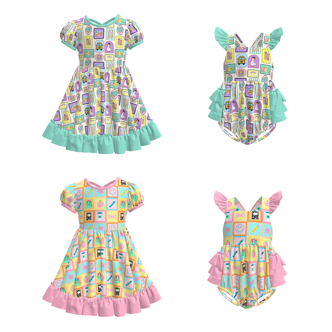 （Pre Order+Prepack Zone）Sisters Summer Back To School Print Dress&Romper