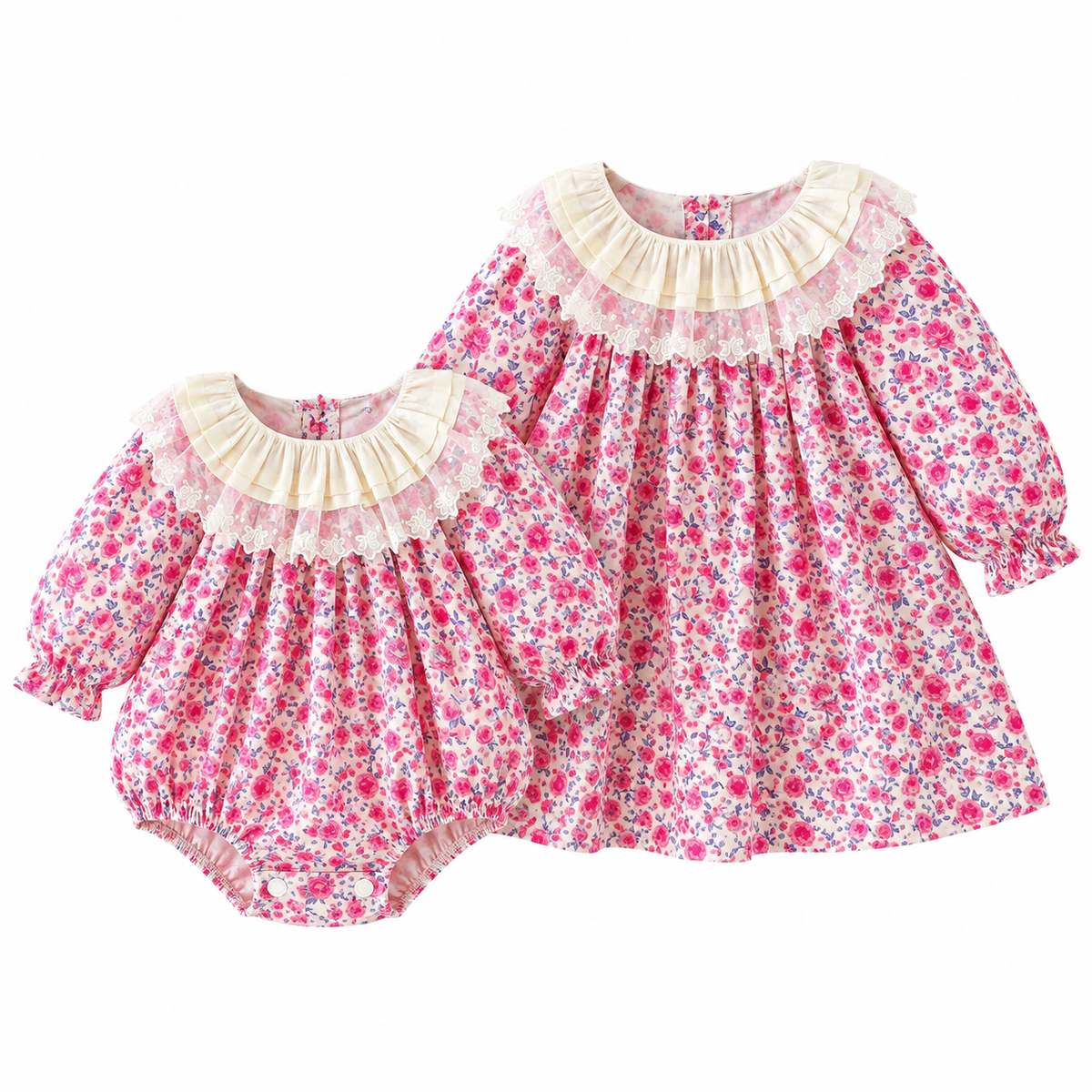 （Pre Order 2 Weeks）Sisters Fall Floral Lace Collar Dress&Romper