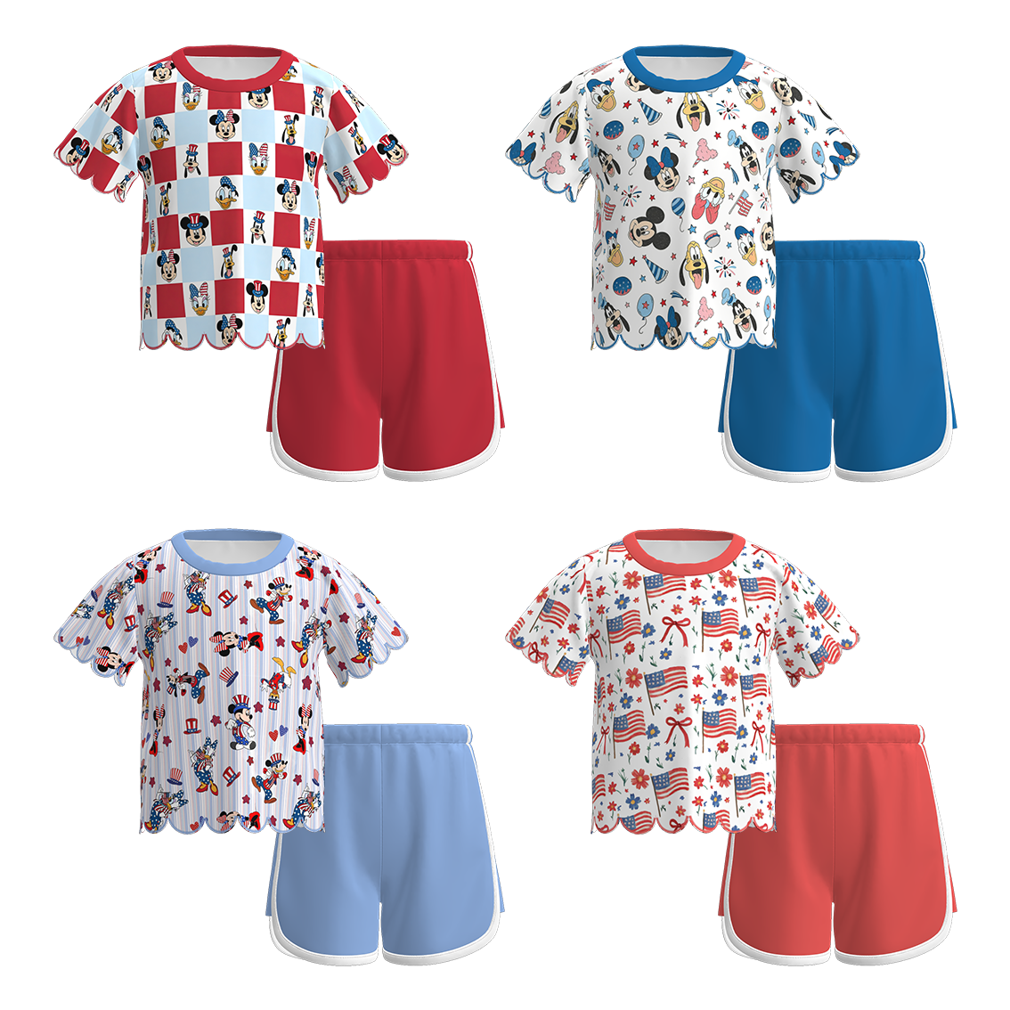 （Pre Order）Girls Patriotic Cartoon Scallop Shorts Set