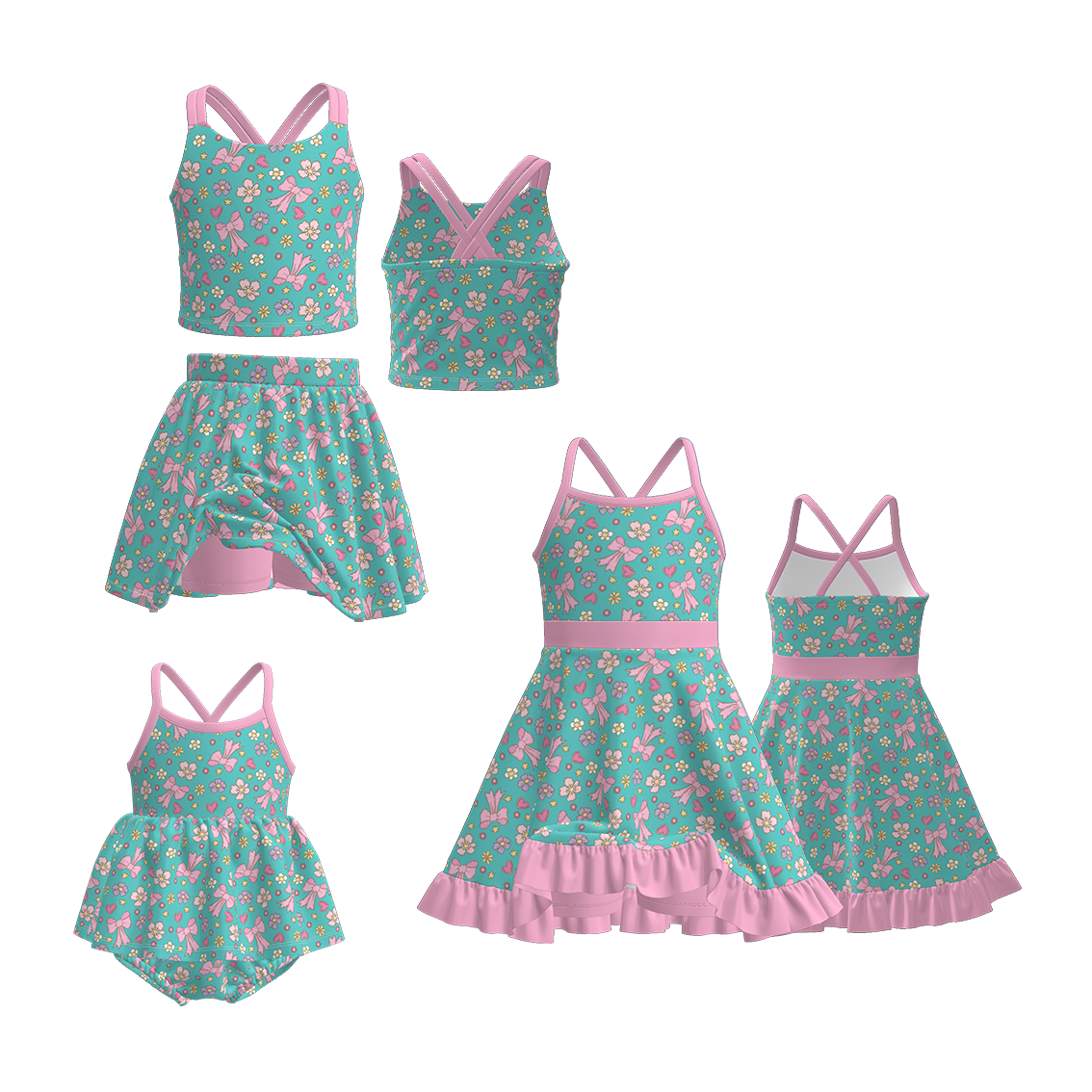 （Pre Order）Sisters Spring&Summer Bow Print Dress,Set&Romper