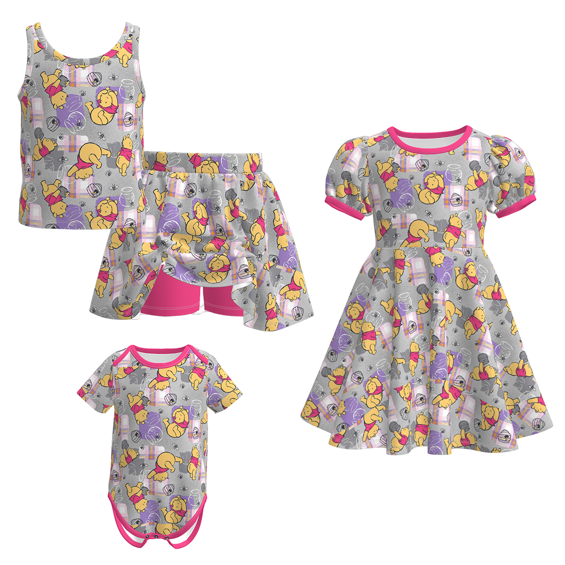 （Pre Order）Sisters Fall Cartoon Print Dress,Set&Romper