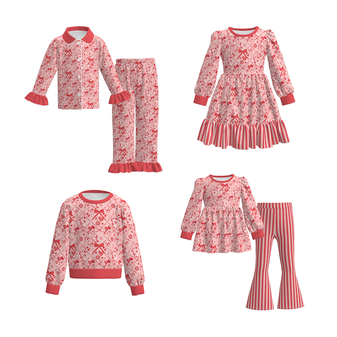 （Pre Order）Girls Valentine's Day Bow Print Dress,Set&Top
