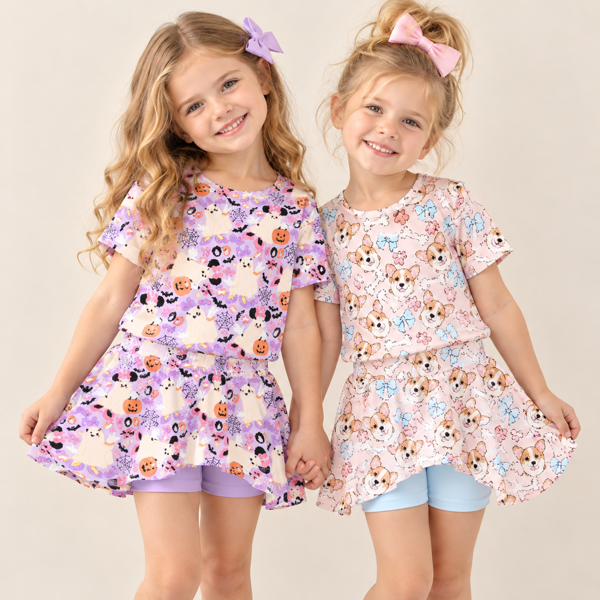 （Pre Order,Prepack Zone）Girls Halloween Print Skort Set（Mix Size）