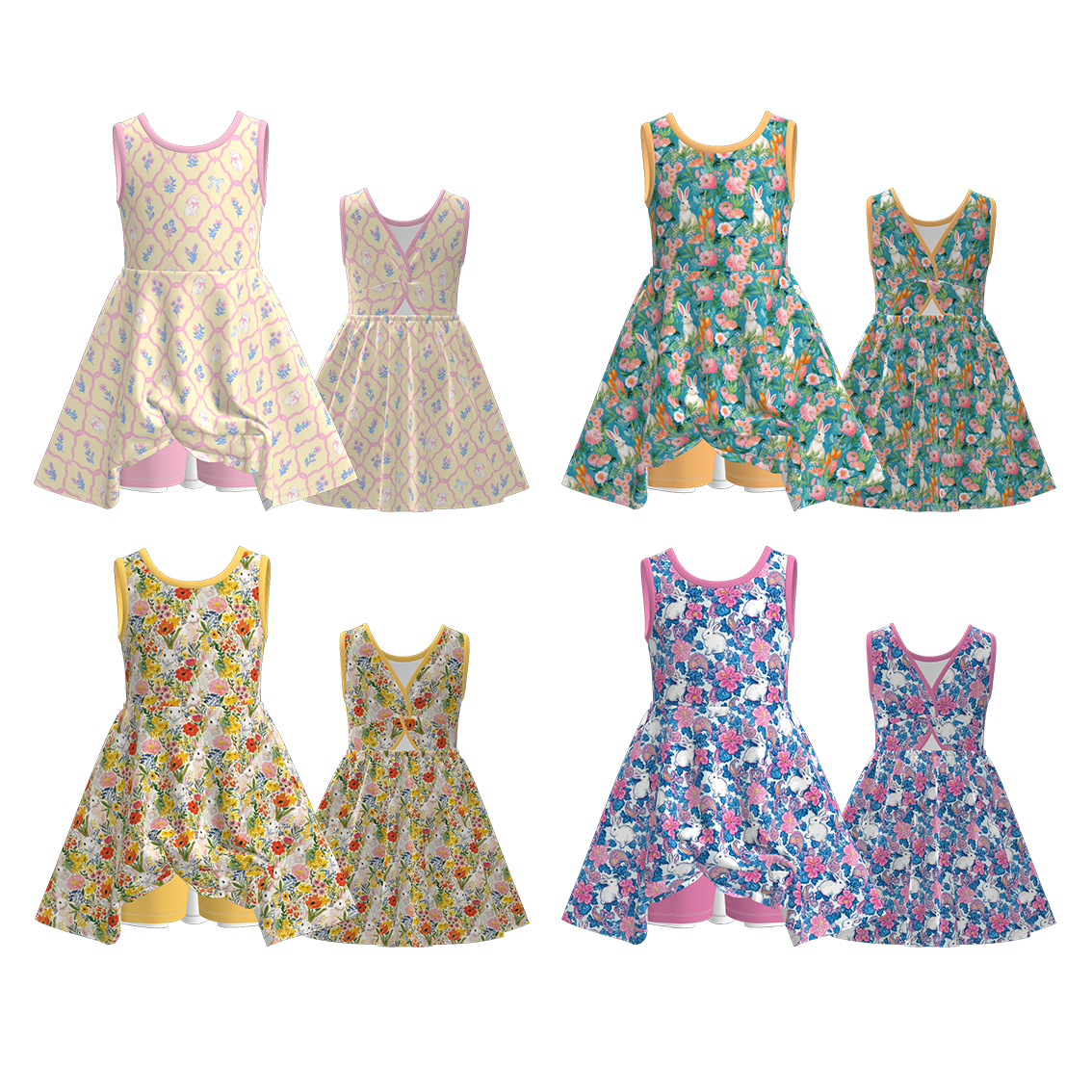 （Pre Order）Girls Easter Bunny Print Skort Dress