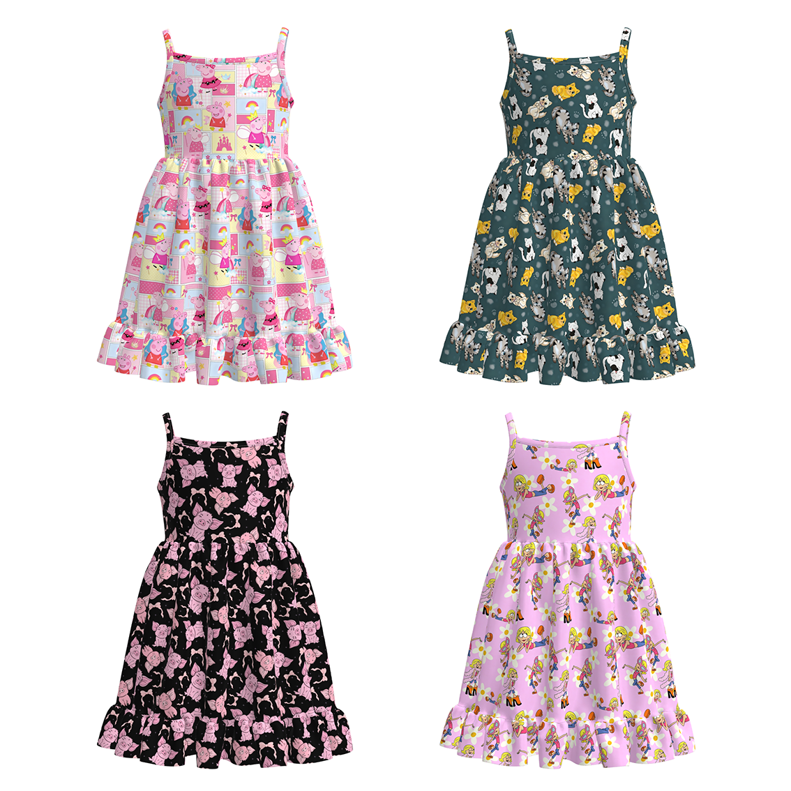 （Pre Order+Prepack Zone）Girls Summer Cartoon Print Slip Dress