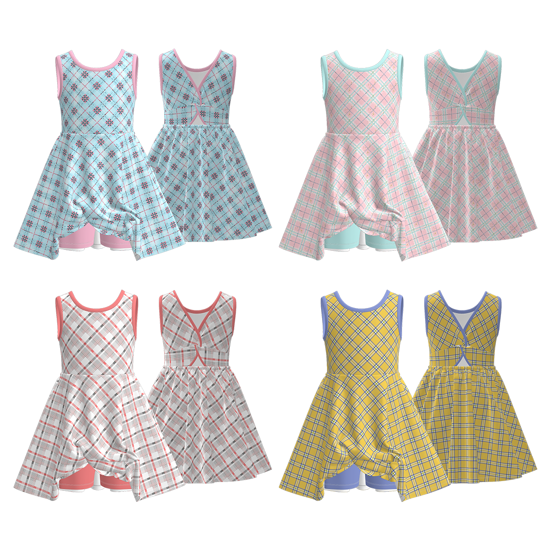 （Pre Order）Girls Spring&Summer Plaid Print Skort Dress