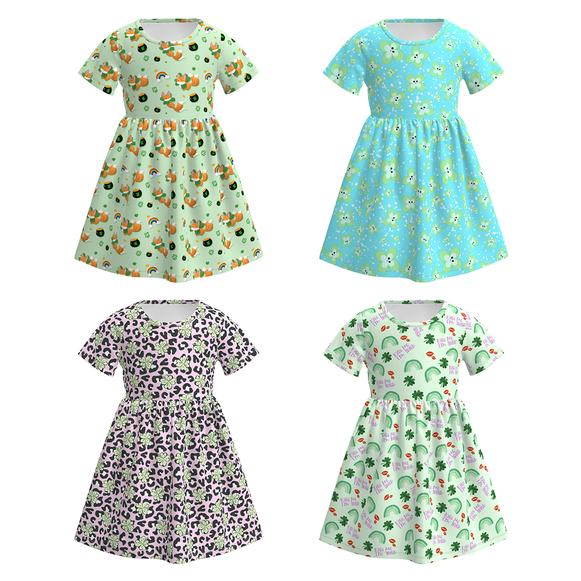 （Pre Order）Girls St. Patrick's Day Shamrock Print Dress