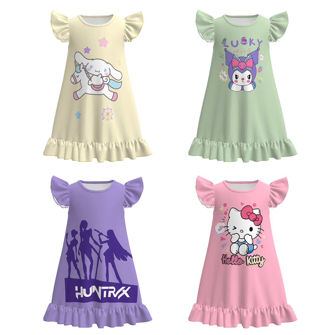 （Pre Order+Prepack Zone）Girls Spring&Summer Cartoon Print Pajamas Dress（Mix Size）