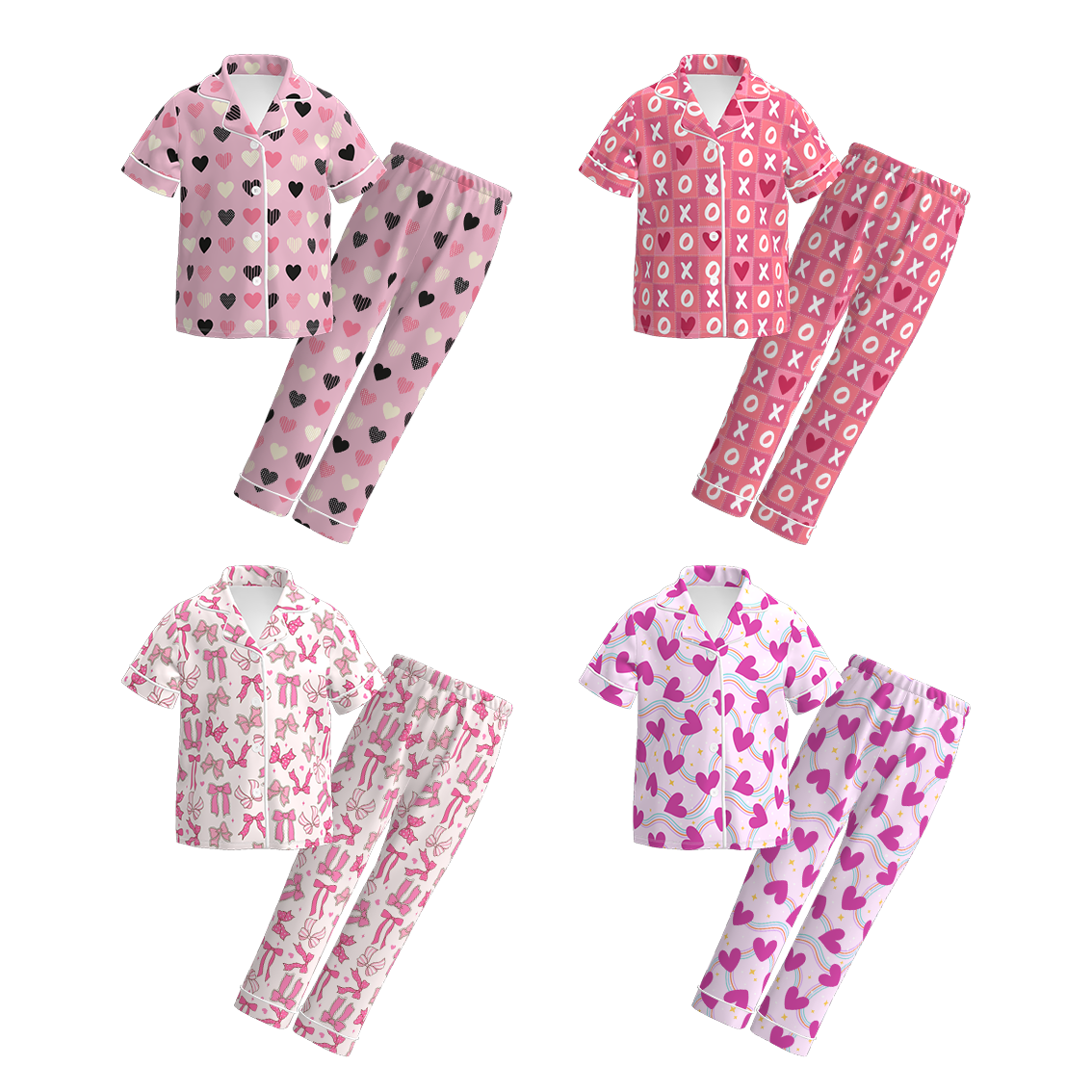 （Pre Order）Girls Valentine's Day Cartoon Print Pajamas