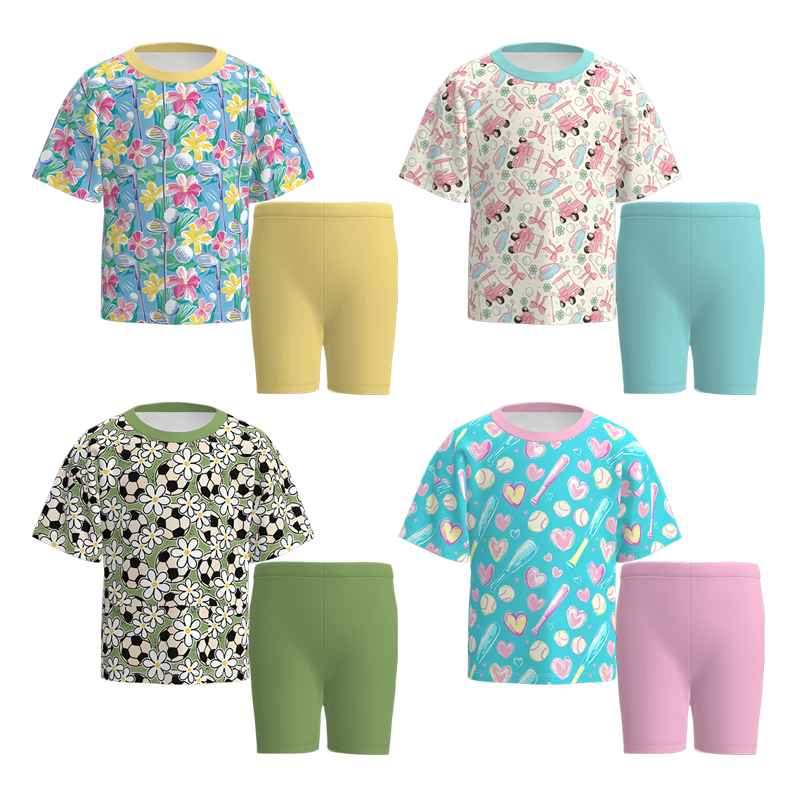 （Pre Order）Girls Spring&Summer Sports Print Cycling Trouser Set