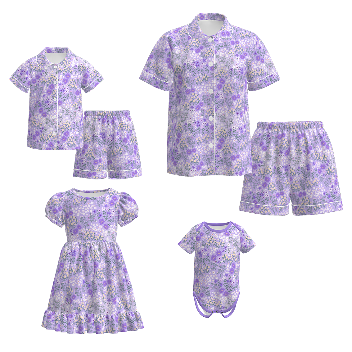 （Pre Order）Family Spring&Summer Lavender Floral Print Dress,Set&Romper