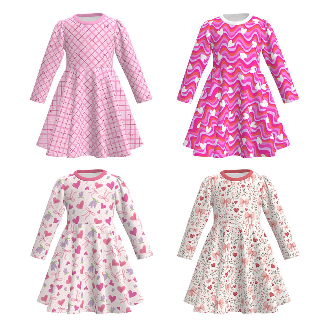 （Pre Order）Girls Valentine's Day Cartoon Print Dress