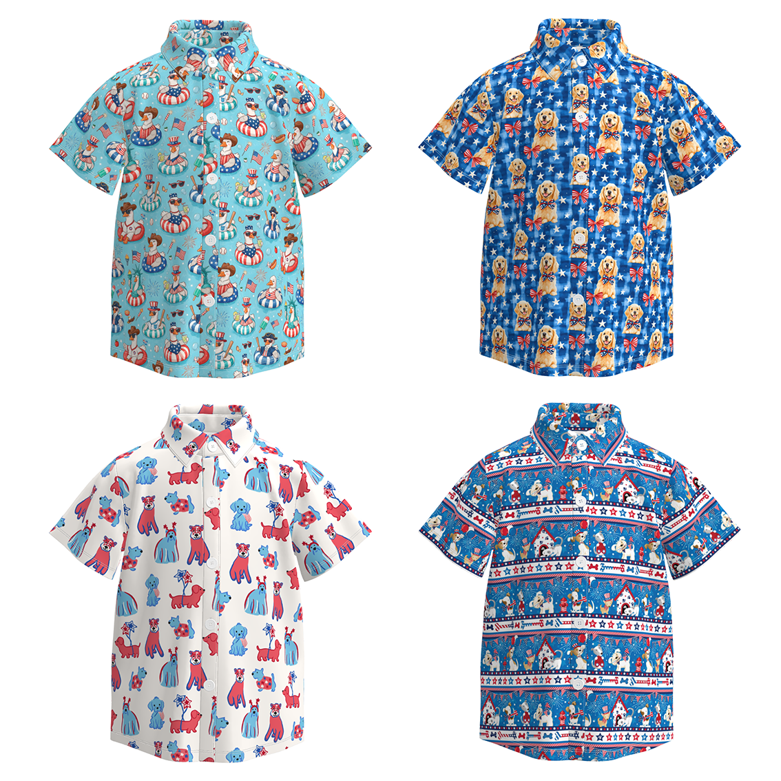 （Pre Order）Boys Patriotic Cartoon Print Four-way Stretch Shirt