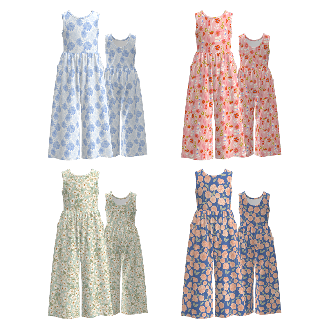 （Pre Order）Girls Spring&Summer Floral Print Jumpsuit