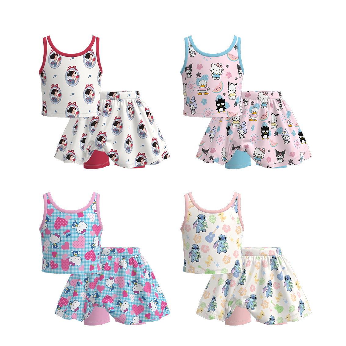 （Pre Order）Girls Summer Cartoon Print Skort Set