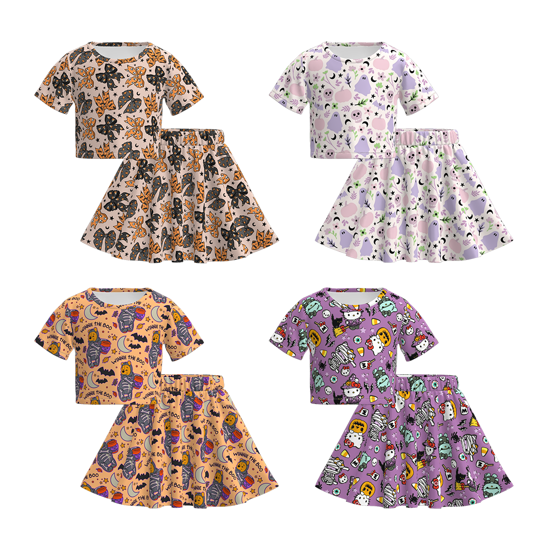 （Pre Order）Girls Halloween Cartoon Print Skirt Set