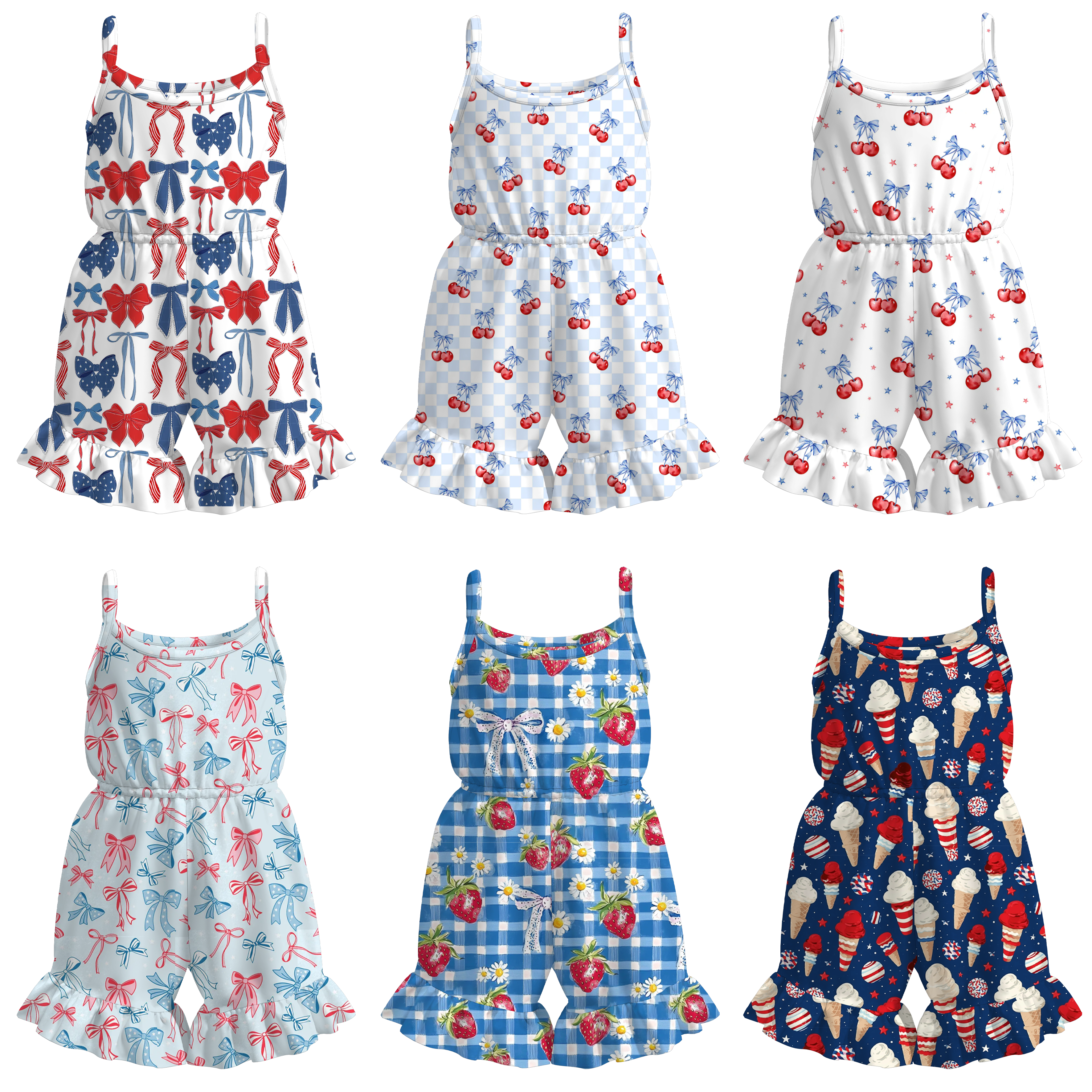 （Pre Order）Girls Patriotic Print Jumpsuit