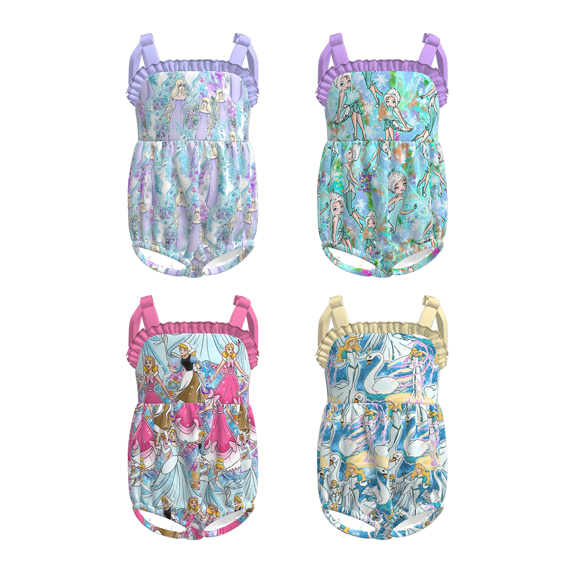 （Pre Order）Toddler Girls Spring and Summer Princess Print Romper