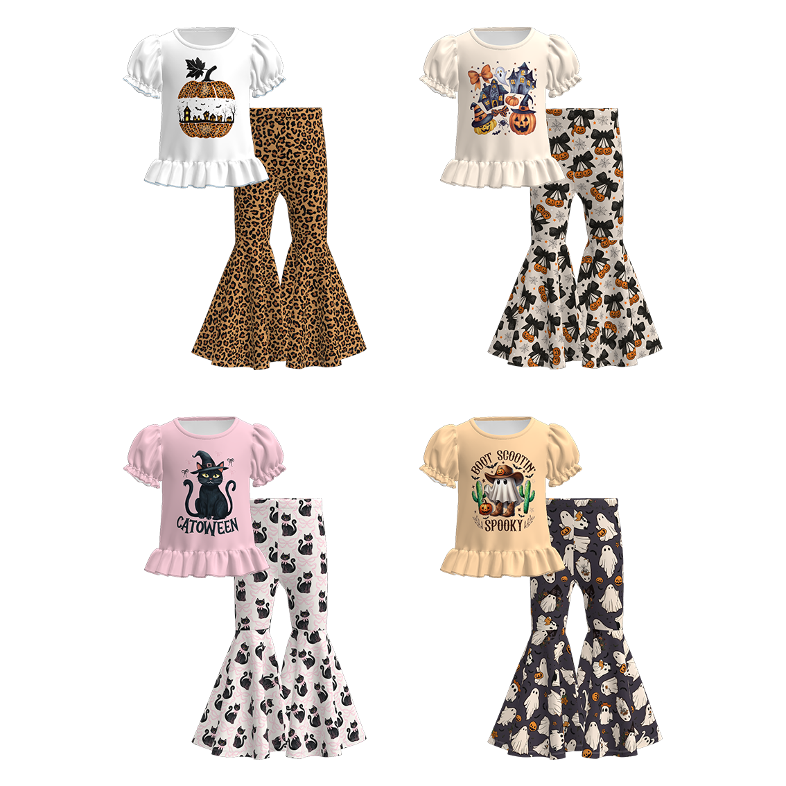 （Pre Order）Girls Halloween Cartoon Print Outfit Set