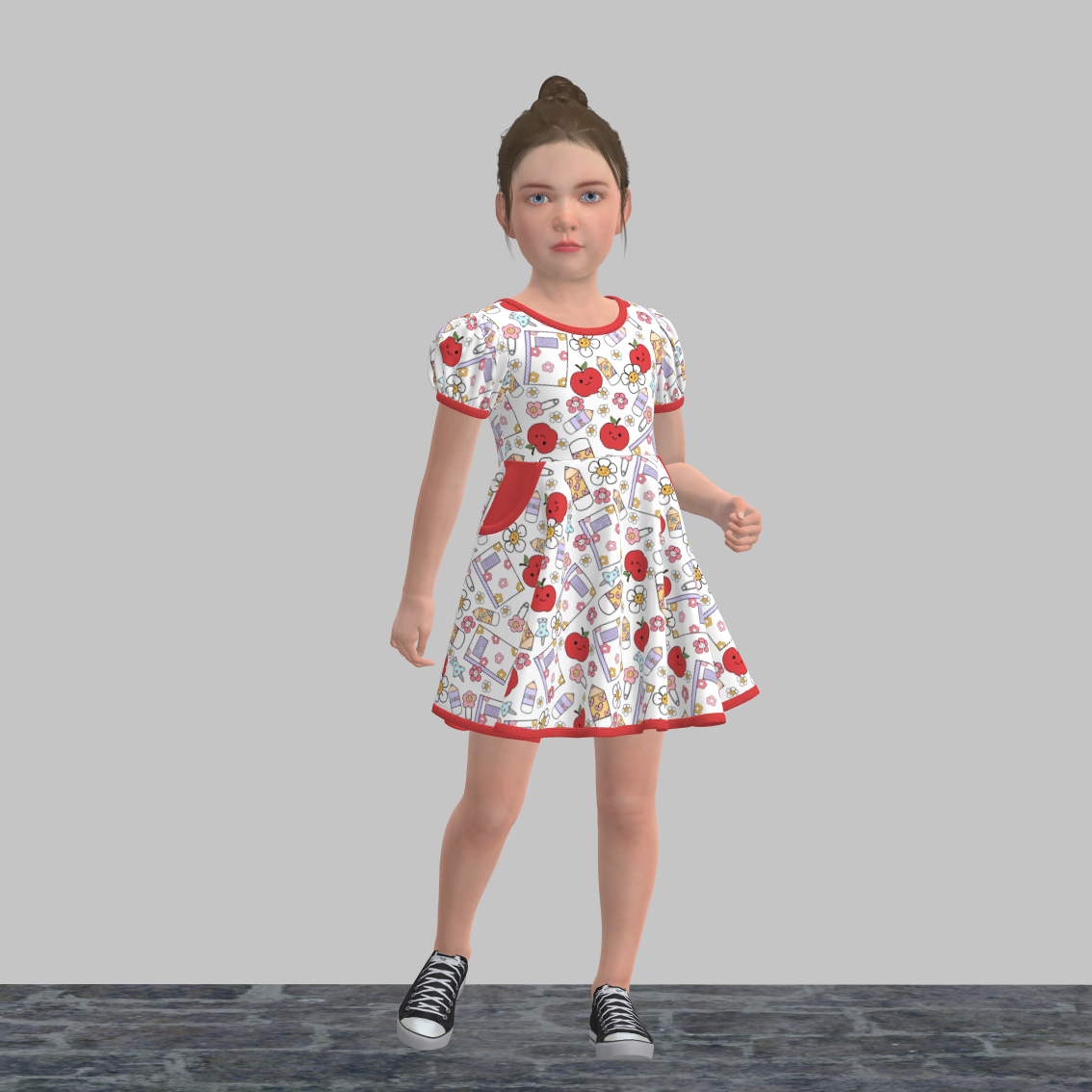 （Pre Order）Girls Summer Back To School Print Dress With Pockets