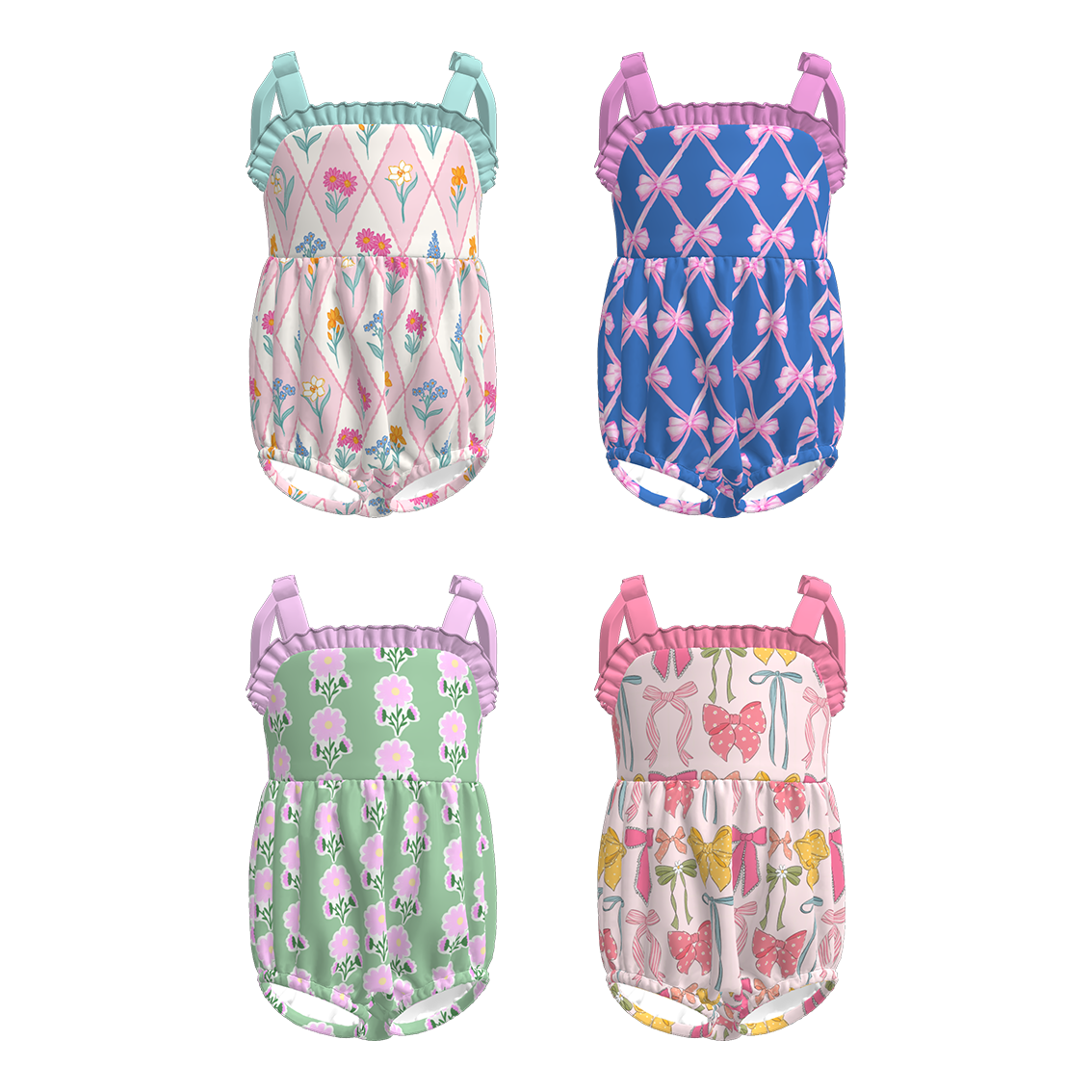 （Pre Order）Toddler Girls Spring and Summer Bow＆Floral Print Romper