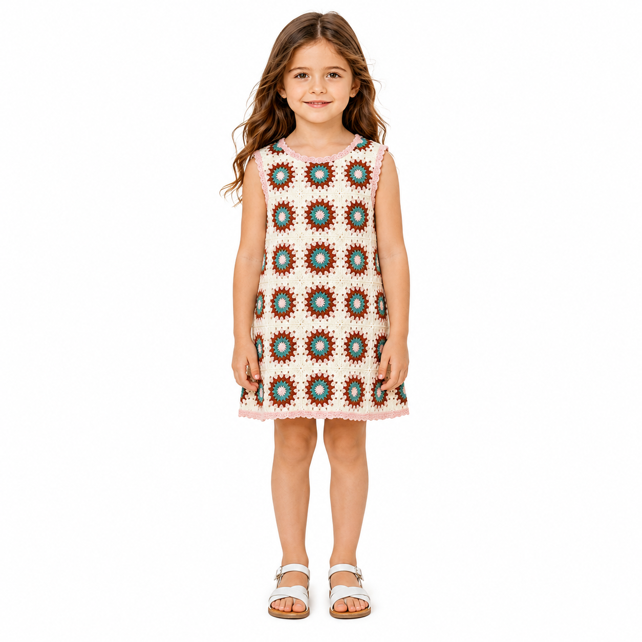 （Pre Order 2 Weeks）Girls Granny Square Crochet Dress