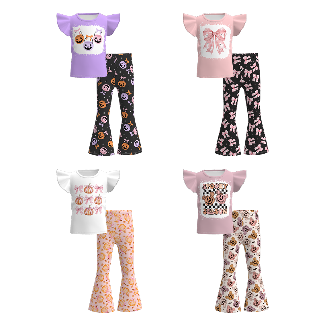（Pre Order）Girls Halloween Cartoon Print Outfit Set