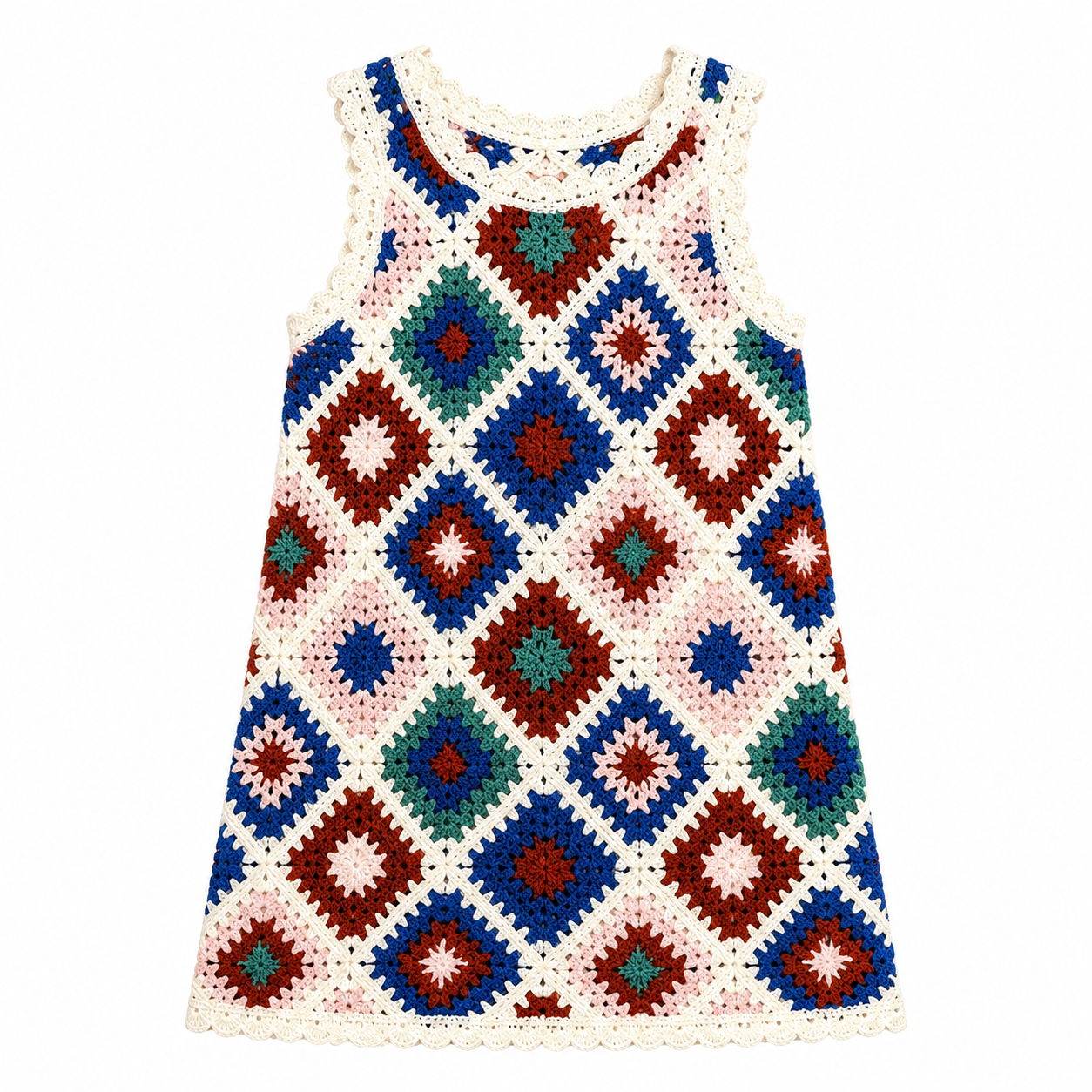 （Pre Order 2 Weeks）Girls Granny Square Crochet Dress
