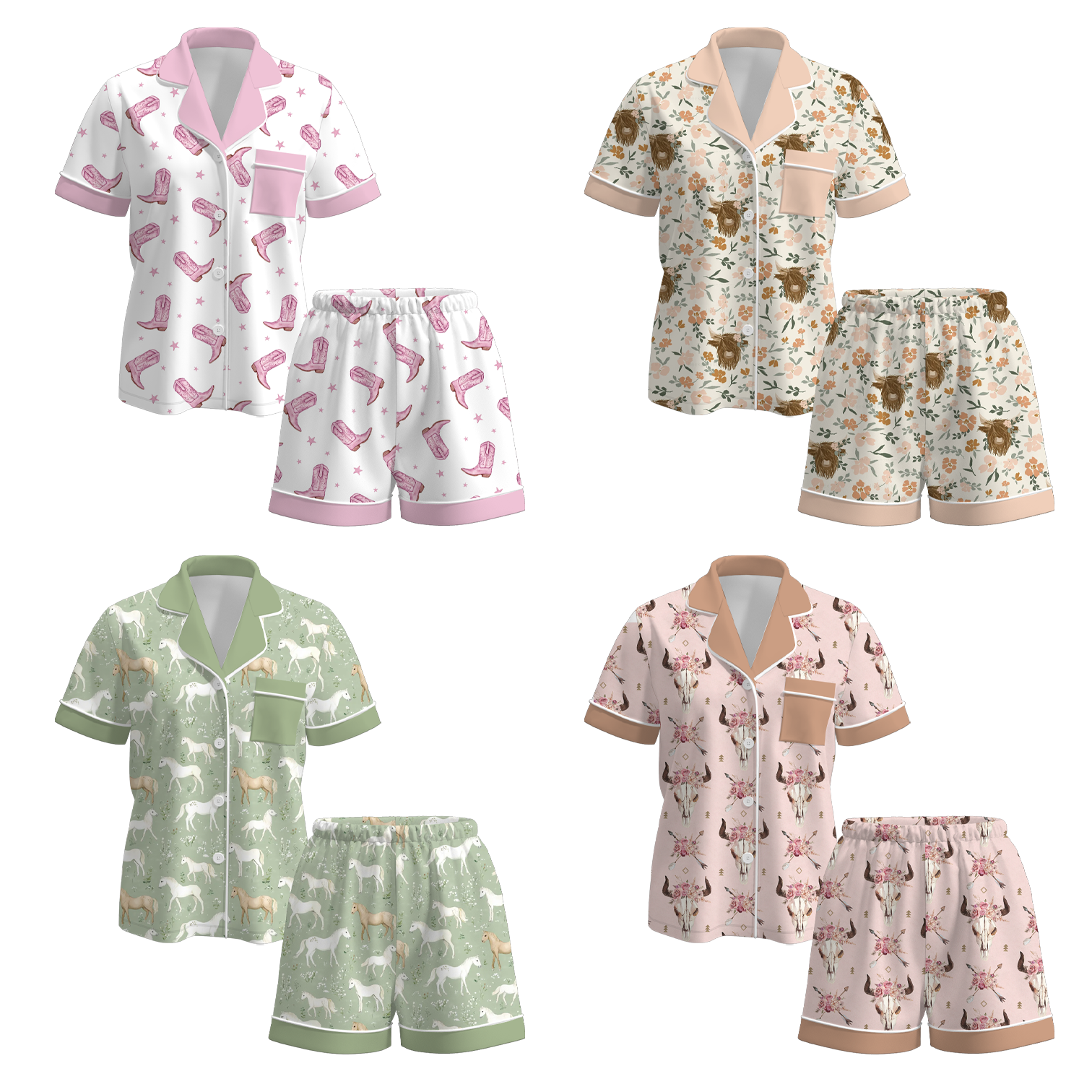 （Pre Order）Adults Spring and Summer Western Print Pajamas
