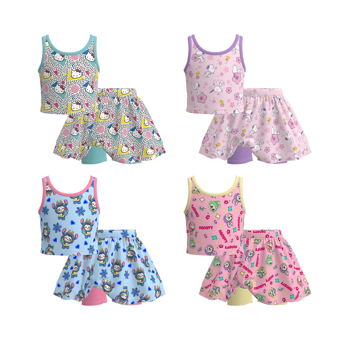 （Pre Order）Girls Summer Cartoon Print Skort Set