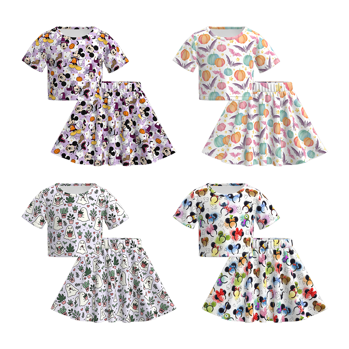 （Pre Order）Girls Halloween Cartoon Print Skirt Set