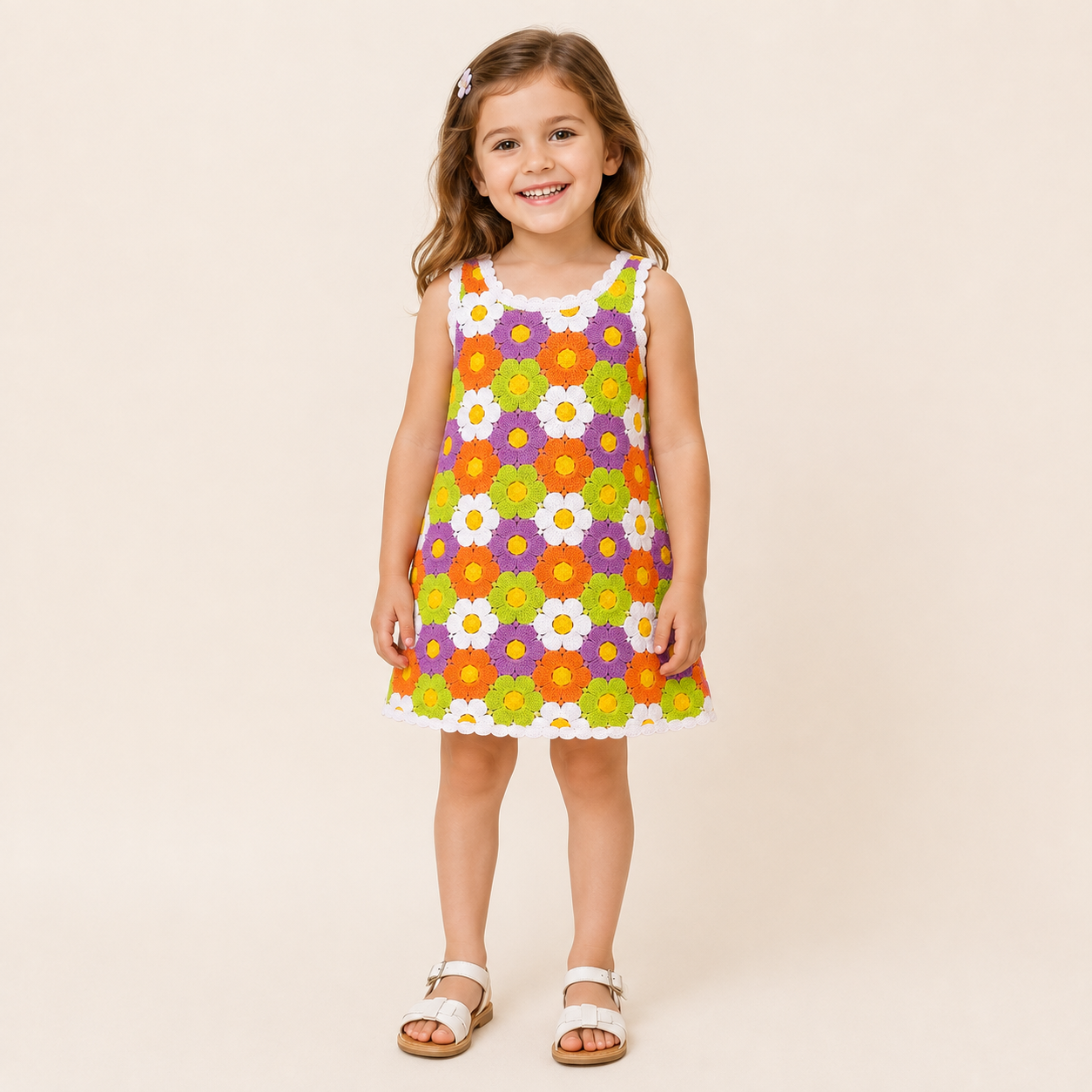 （Pre Order 2 Weeks）Girls Granny Square Crochet Dress
